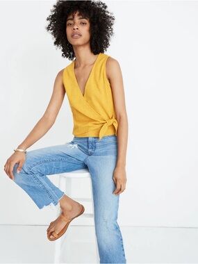 Madewell Texture & Thread Wrap Tie Tank Top / Mustard Yellow / Size: XL